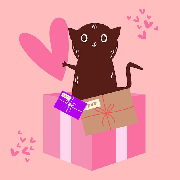 Vektor valentinstag katze, die ein herz schenkt