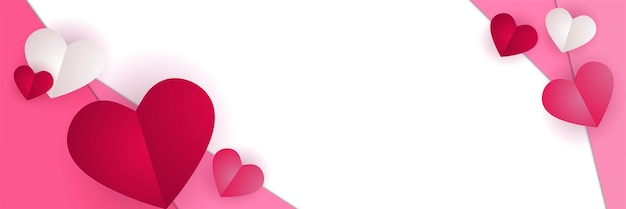 Valentinstag Konzept Poster Banner Hintergrundvorlage. Vektor-Illustration. 3d rote und rosa Papierherzen mit Rahmen auf geometrischem Hintergrund. Süße Liebesverkaufsbanner oder Grußkarten