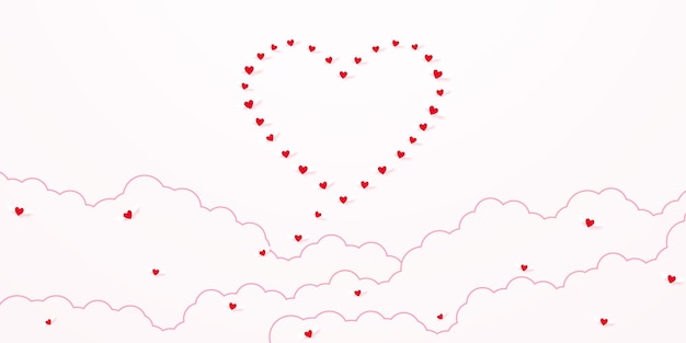 Valentinstag liebe konzept hintergrund rotes herz, das in den himmel fliegt, um herzform mit wolke zu sein