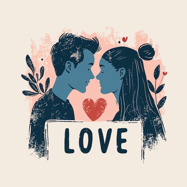 Valentinstag Liebe Kunstwerk Illustration mit roten Herzen und Paar küssen