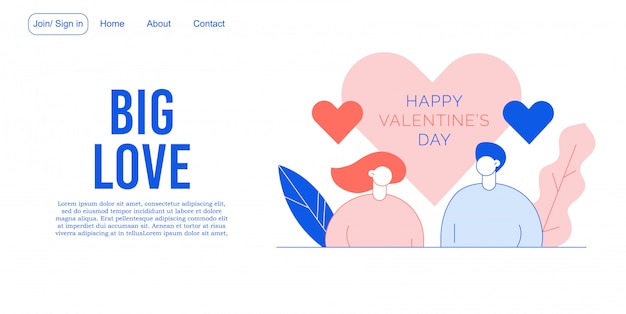 Vektor valentinstag menschen in der liebe landing page design