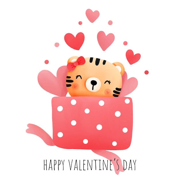 Valentinstag mit niedlicher tigervektorillustration