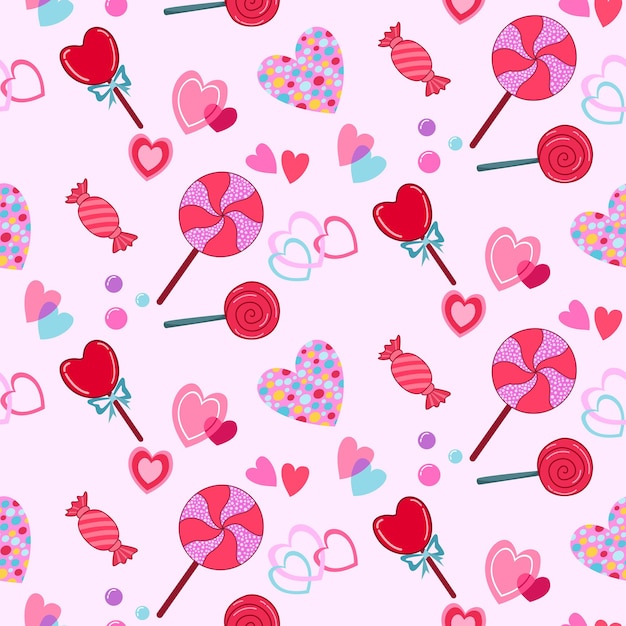 Valentinstag nahtlose Muster mit süßen Süßigkeiten und Herzform.
