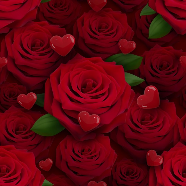 Valentinstag nahtloses Muster mit roten Rosen und Herzen Valentinstag Textur