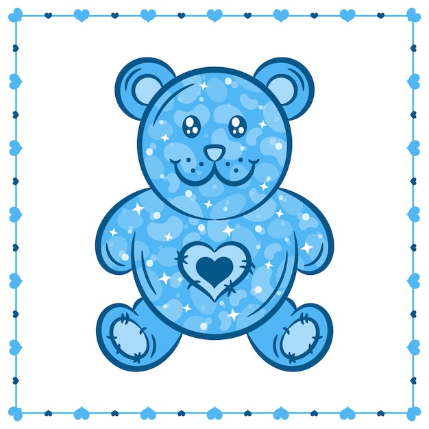 Valentinstag niedlicher blauer Teddybär, der Aufkleber zeichnet