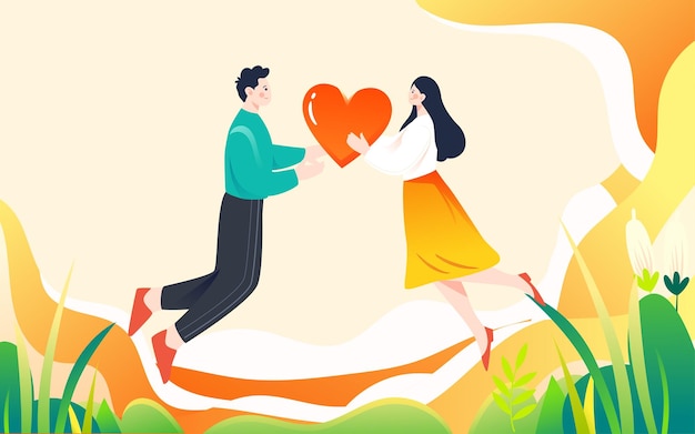Valentinstag-paar, das blumen-illustrations-frühlings-liebhaber-blumen-ereignis-plakat sendet