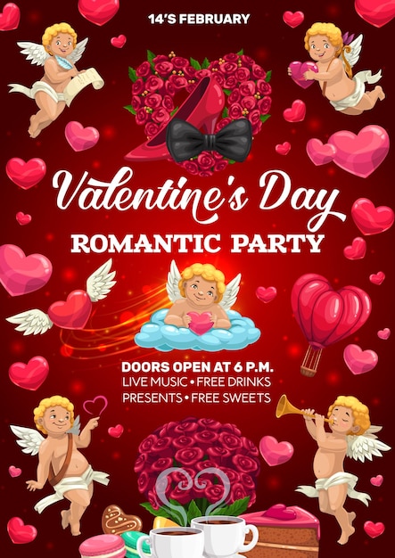 Valentinstag party poster mit cupids