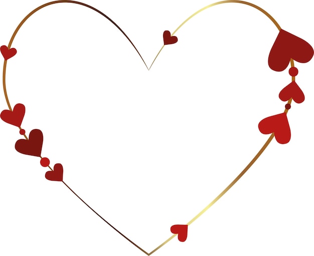 Valentinstag. Rahmen. Rote Herzen. Goldener Rahmen in Form eines Herzens. Hochwertige Vektorillustration