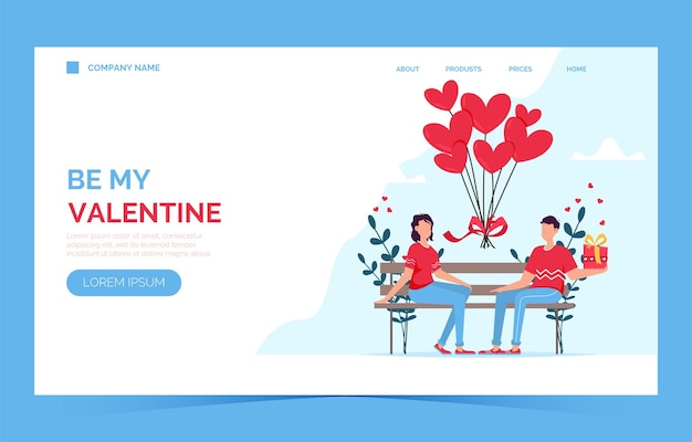 Valentinstag romantische dating geschenkkarte landing page. liebt beziehung zwei personen.