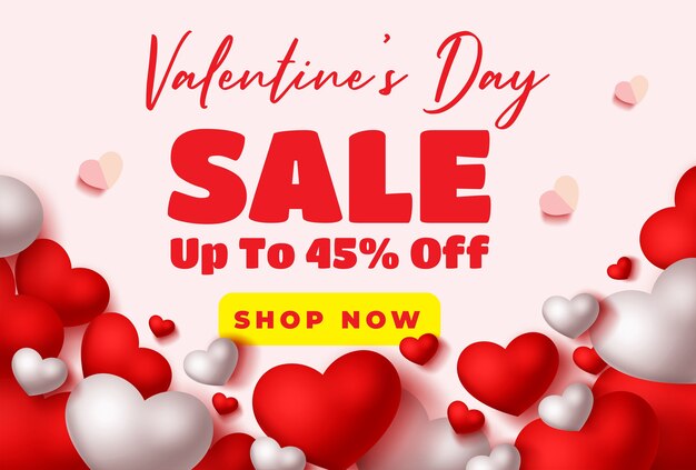 Valentinstag Sale Banner Vorlage mit roten und weißen Luftballons