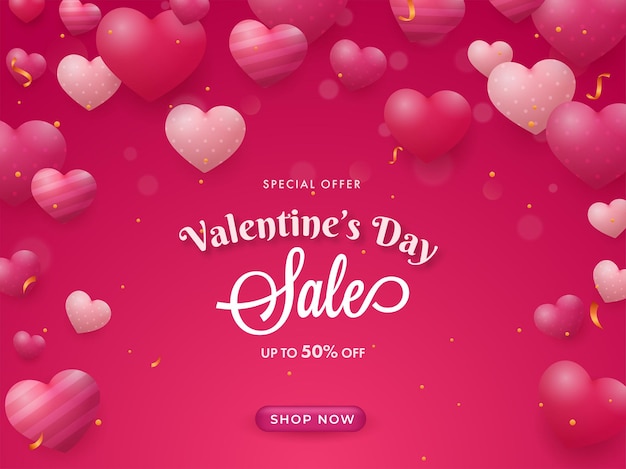 Valentinstag sale poster design mit 50% rabatt angebot