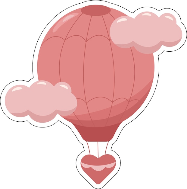 Valentinstag süßer aufkleber in form von rosafarbenem luftballon aerostat farbaufkleber isolierte illustration