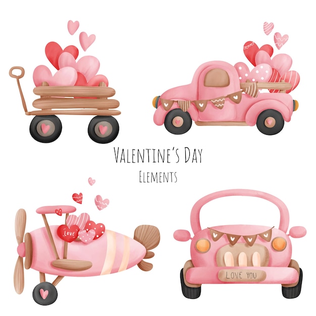 Valentinstag Transport Aquarellelemente