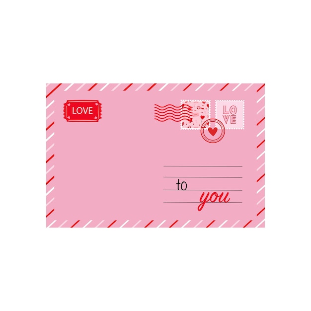 Valentinstag-umschläge und karten in roter und rosa farbe flachstil vektorgrafiken