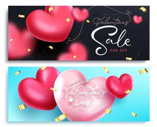 Valentinstag Verkauf Vektor-Banner-Set-Design. Happy Valentinstag Promo-Rabattpreis.