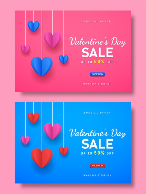 Valentinstag-verkaufsbanner mit papierschnitt-stil