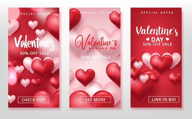 Valentinstag-Verkaufshintergrund mit herzförmigen Ballonen.