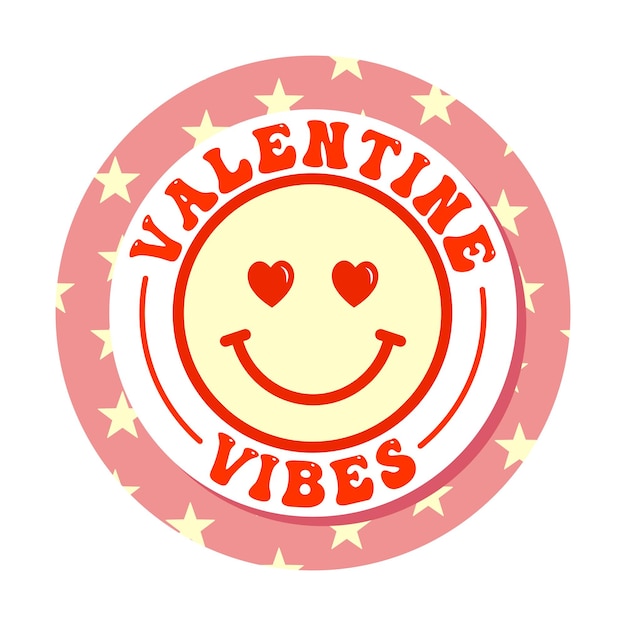 Vektor valentinstag vibes rund valentinstag aufkleber herz augen emoji groovy ästhetik disco inspiriert