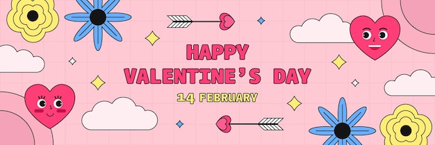 Valentinstag werbung rabatt verkauf horizontale banner vorlage sammlung mit retro 90er stil