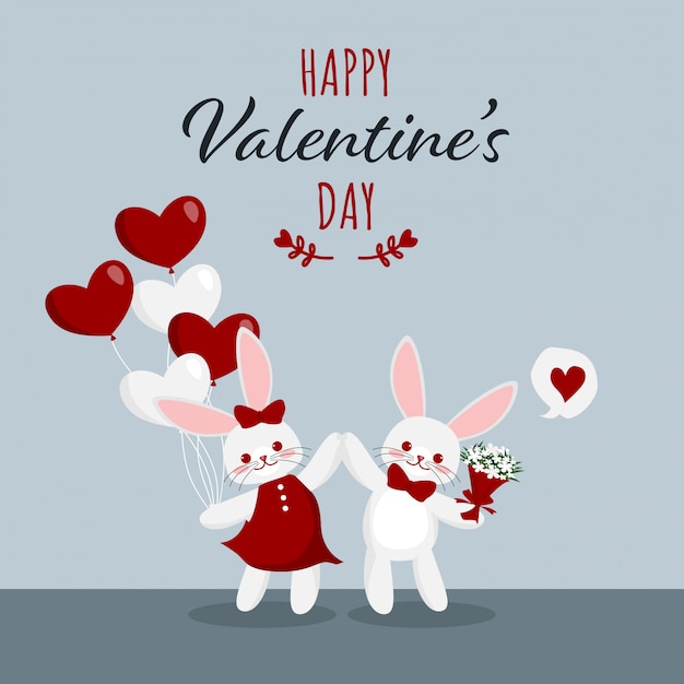 Valentinstaghintergrund mit netten kaninchenpaaren.