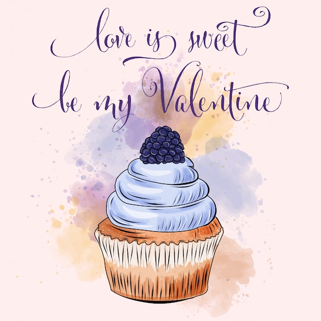 Vektor valentinstagkarte mit cupcake