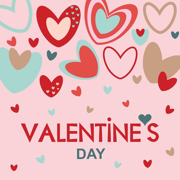 Valentinstagskarte auf rosa Hintergrund mit Schriftzug und Herzen