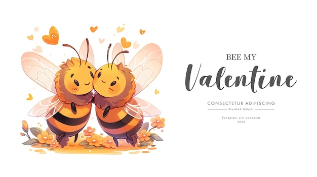 Vektor valentinstagskarte mit niedlichen bienen und herzen