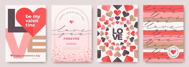 Valentinstagskarten-Set Trendy minimalistisches ästhetisches Design mit Herzen und Typografie