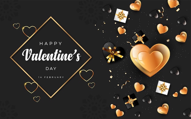 Valentinstagsposter oder banner mit süßem geschenk, süßem herzen und schönen gegenständen