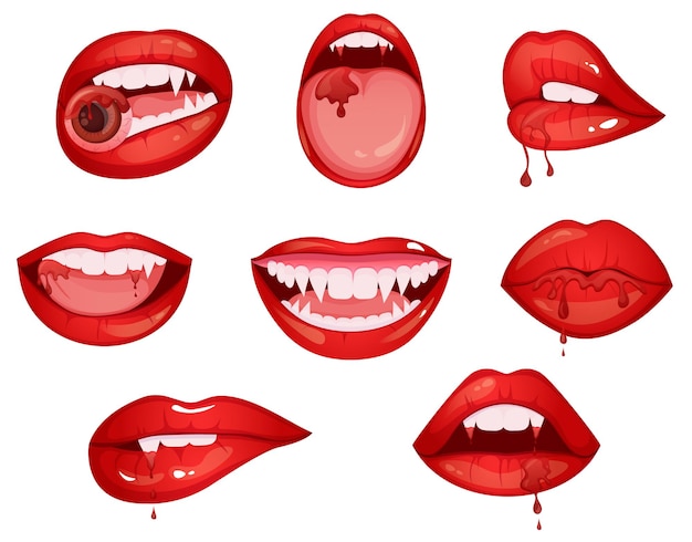 Vampire-blutige lippen setzen halloween-party-banner-elemente ein