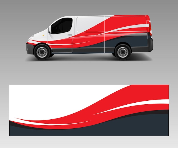 Van Wrap-Design-Vorlagenvektor mit wellenförmigen Abziehbildern und Aufkleber-Vorlagenvektor