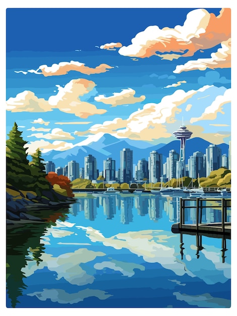 Vektor vancouver, kanada vintage-reiseposter souvenir-postkarte porträtmalerei wpa-illustration