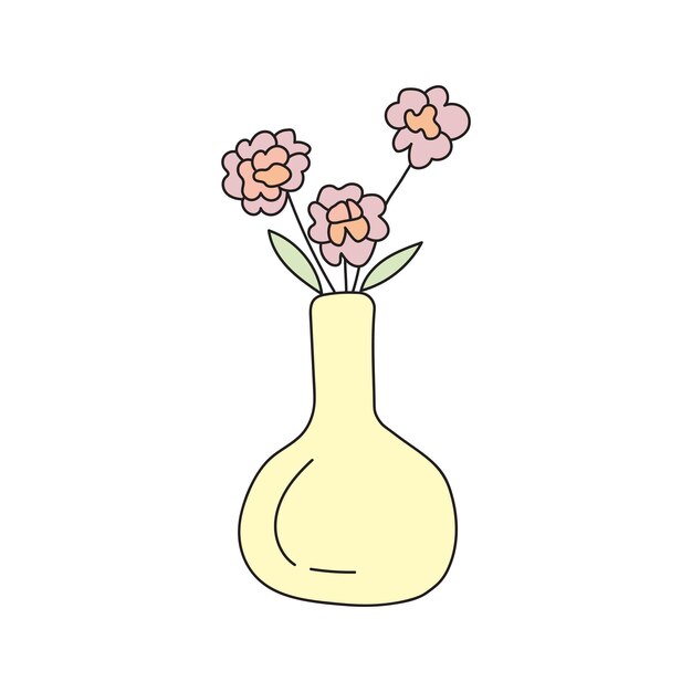 Vektor vase mit blumen im doodle-stil