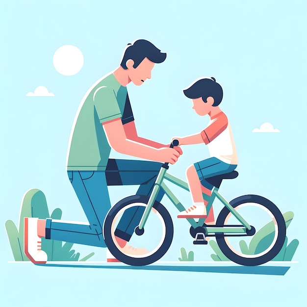 Vater bringt Sohn das Fahrradfahren bei