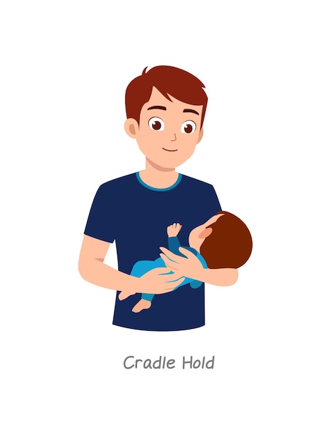 Vater hält baby mit pose namens cradle hold