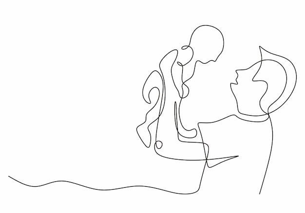 Vater und baby eine linie zeichnen glücklichen vatertag kind mit vater geboren
