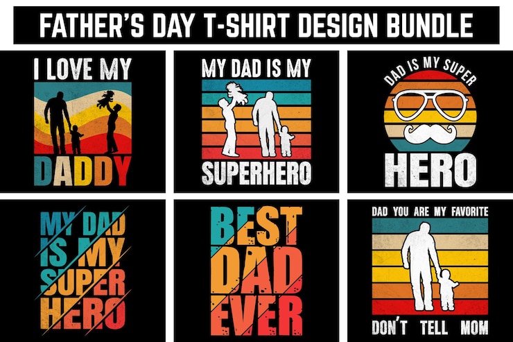Vektor vatertags-t-shirt-design-paket. papa-t-shirt-design-paket. vater-typografie-t-shirt-design-set