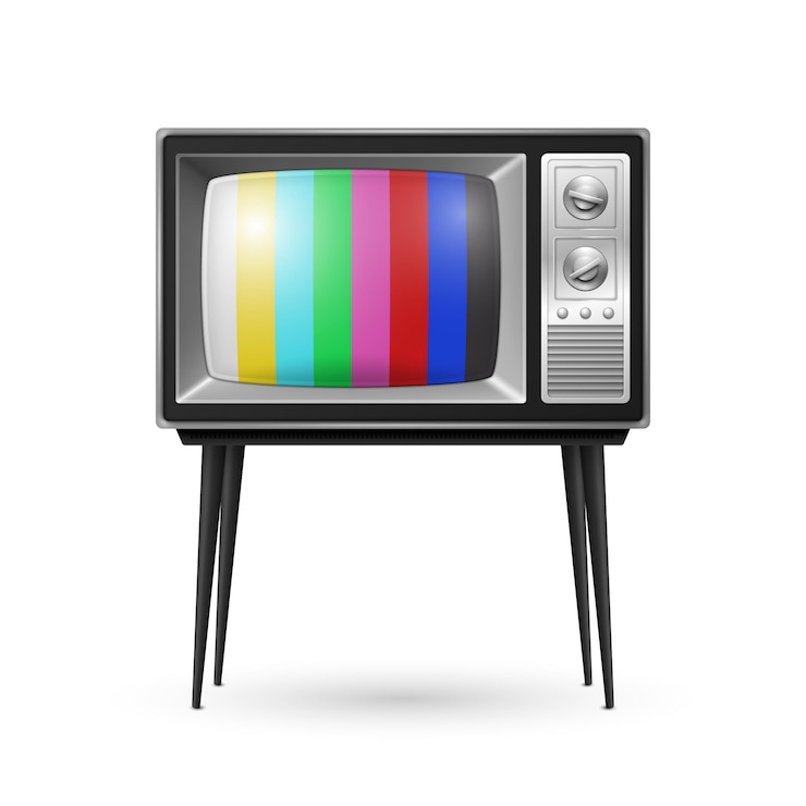 Vektor vector 3d realistischer retro-streifenbildschirm fernsehempfänger isoliert auf weißem hintergrund heim-interieur-design-konzept vintage-fernseher fernseher frontansicht