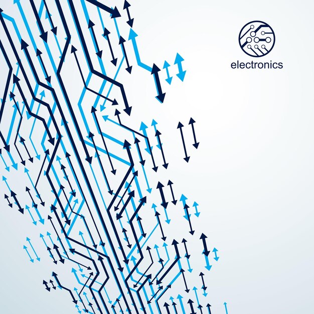 Vector abstrakte Computer-Leiterplattenillustration, Technologieelement mit Anschlüssen und Pfeilen. Webdesign zum Thema Elektronik. Moderne Technologiekommunikation.
