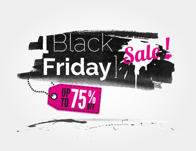 Vector black friday-aquarellbanner mit tintenspritzern und shopping-tag