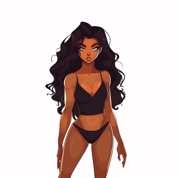 Vektor vector black girl in a swimsuit against a white background generative ai