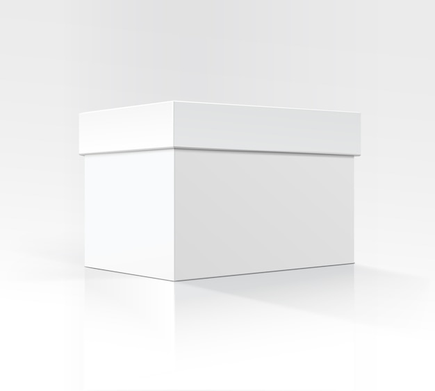 Vector blank white horizontal rechteckige kartonschachtel in perspektive für verpackungsdesign