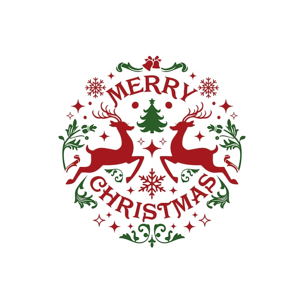 Vektor vector deer merry christmas schriftdesign abzeichen