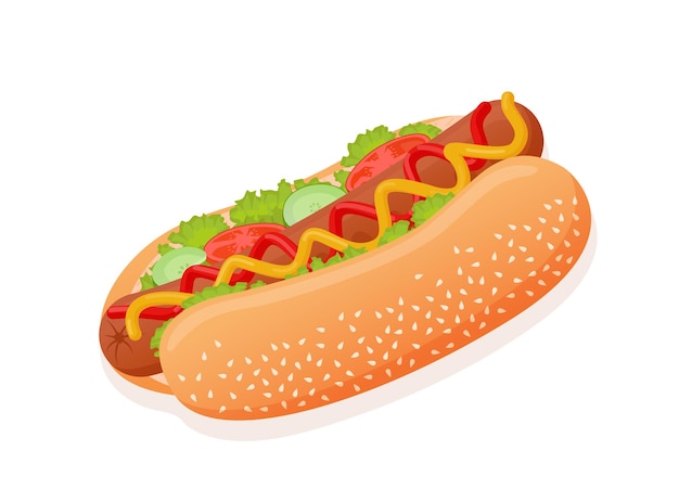 Vector flache illustration des amerikanischen köstlichen hotdogs