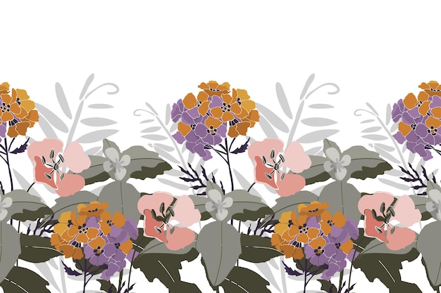 Vector floral nahtlose Muster Grenze Horizontale Panorama-Design mit Wiesenblumen und Kräutern