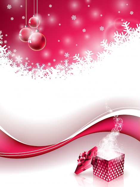 Vector frohe weihnachten und happy new year abbildung mit magischen geschenkbox