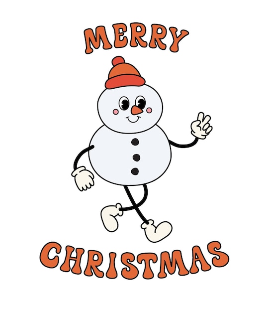 Vector groovy Schneemann mit fröhlichem Weihnachtstext
