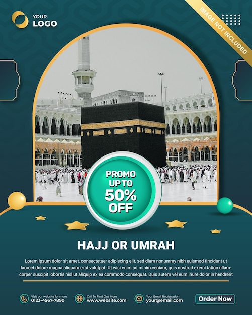 Vector grüngoldene luxus-hajj- und umrah-promo-flyer-vorlage