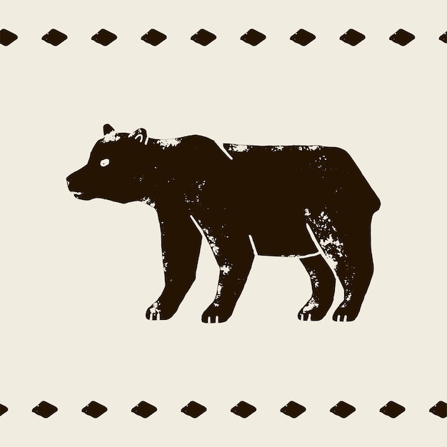 Vektor vector hand zeichnen illustration eines bären auf einem weißen hintergrund im grunge-stil. silhouette eines wilden bären. symbol für wildtiere und wälder. vintage grizzly label , t-shirt print