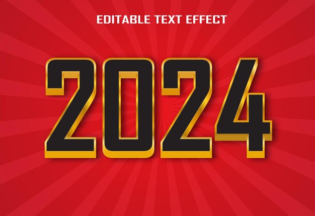 Vector Happy New Year 2024 3D-bearbeitbares Text-Effekt-Design